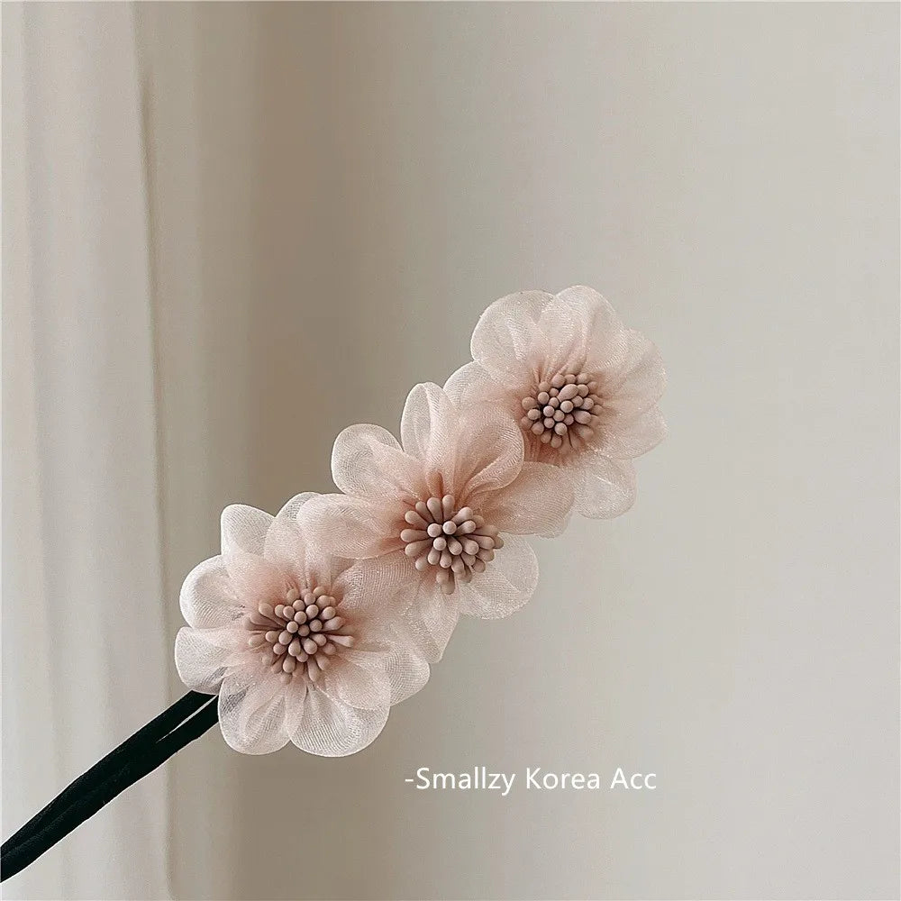 Elegant Shell Pearl Lazy Hair Curler Bow Barrettes Braided Hair Artifact Vintage Women Flower DIY Hair Maker Tools Scrunchies