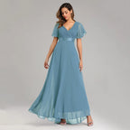 Evening Dresses XUCTHHC Elegant V-Neck Ruffles Chiffon Formal Evening