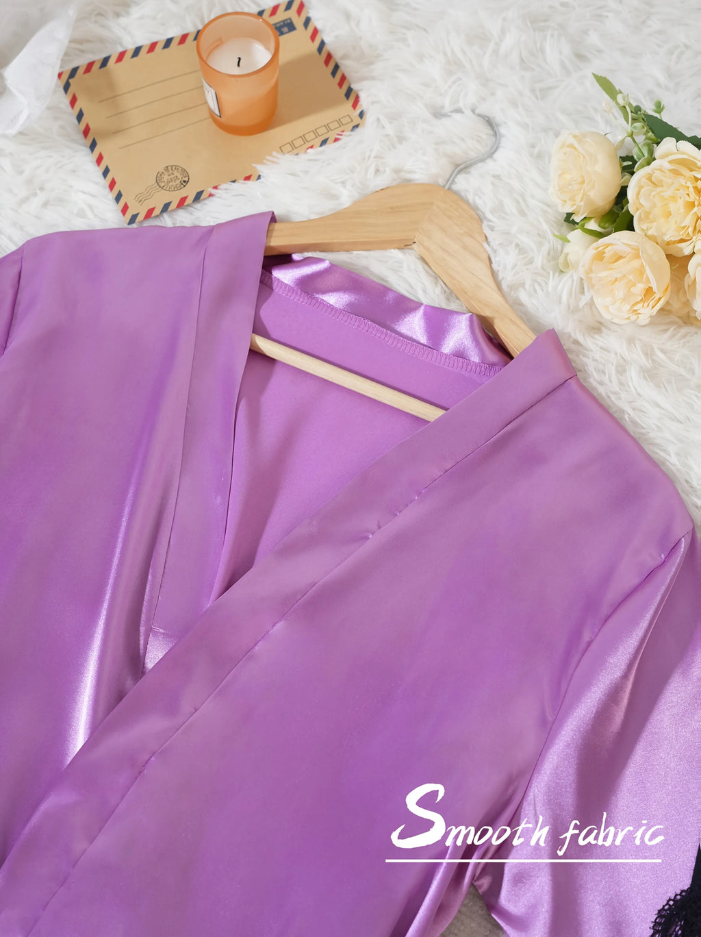 Ensemble Pyjama Satin 4 Pièces avec Robe