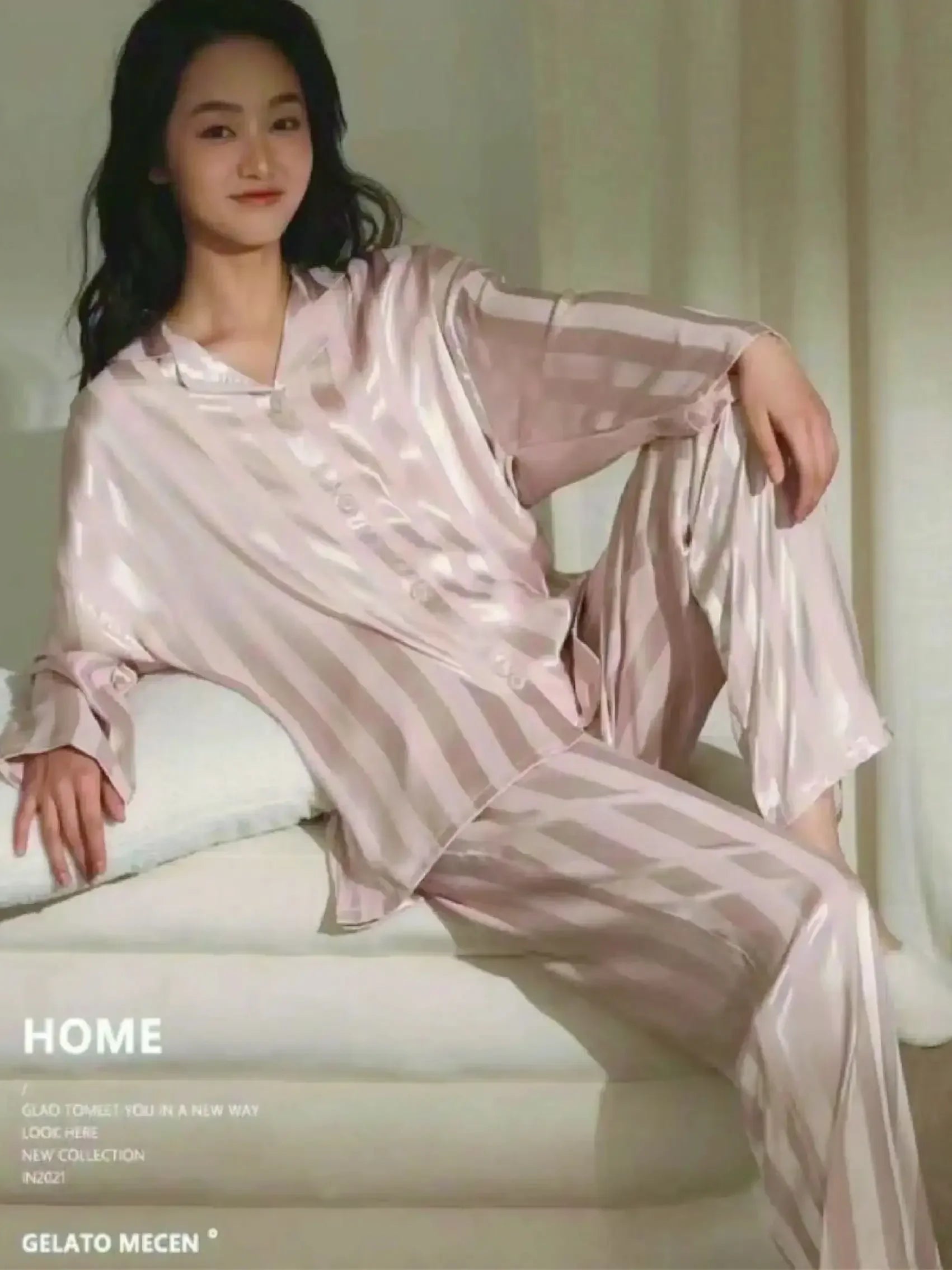 Sleepwear Summer Wear New Women's Youth Stripe Ice Silk Thin Short Sleeved Trousers Sets Pajamas Home Clothing Set Femme