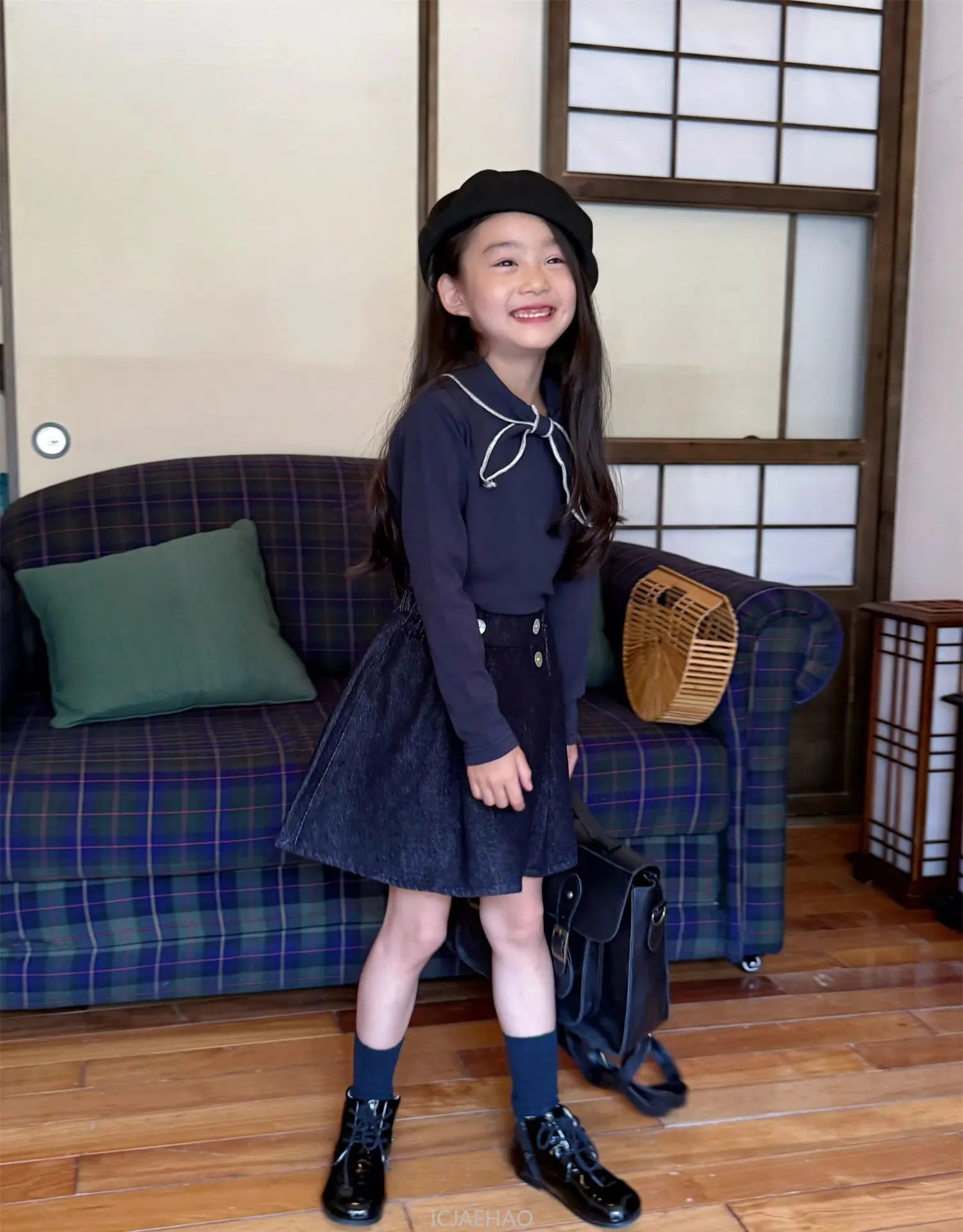 Teen Girl Clothes Children Costumes Vintage Girls Elastic Waist Shell Button Denim Skirt and Top Kids Versatile Casual Outfits