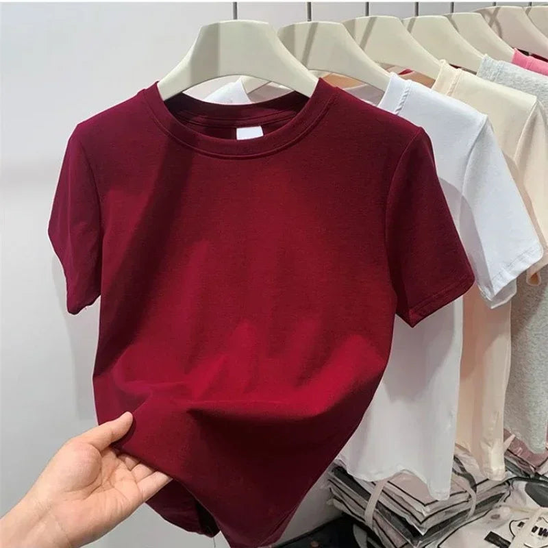 Summer Plus Size T Shirts for Women High Quality Solid Casual Female Korean Streetwear Tees Unisex Basic Solid Young Cool Tops