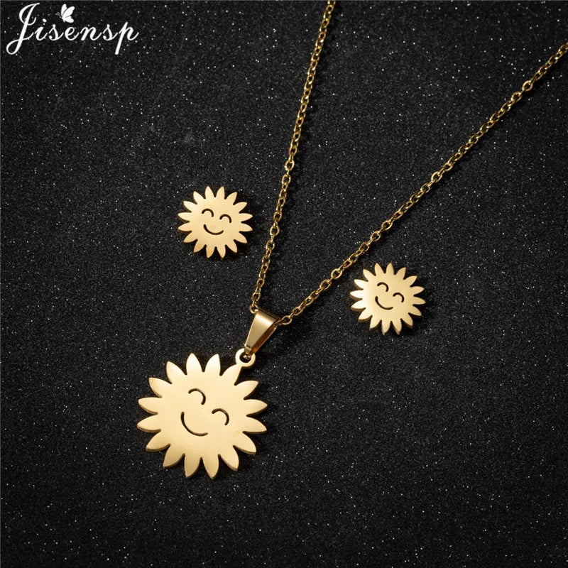 Parure Bijoux Femme Minimaliste – Collier + Boucles d’Oreilles Acier Inoxydable