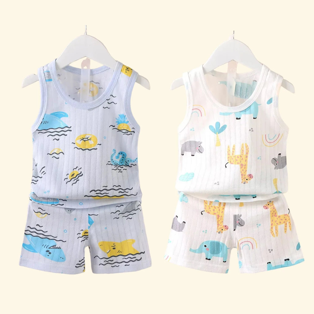 Mother Kids Clothes Baby Cotton Print  Children's Clothing T-shirt Vest Tops Shorts Sets Boys Girls Cute Breathable Summer