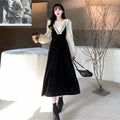 2025 French Vintage Velvet Dress Suits Women Fashion Elegant Two-piece Sets Spring Autumn V-neck Dress + Shirts Female