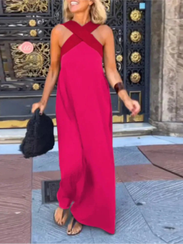 Summer Fashion Dresses For Women Sleeveless Solid Color Square-neck Casual Simple Elegant Suspender Loose Long Dresses 2025 New