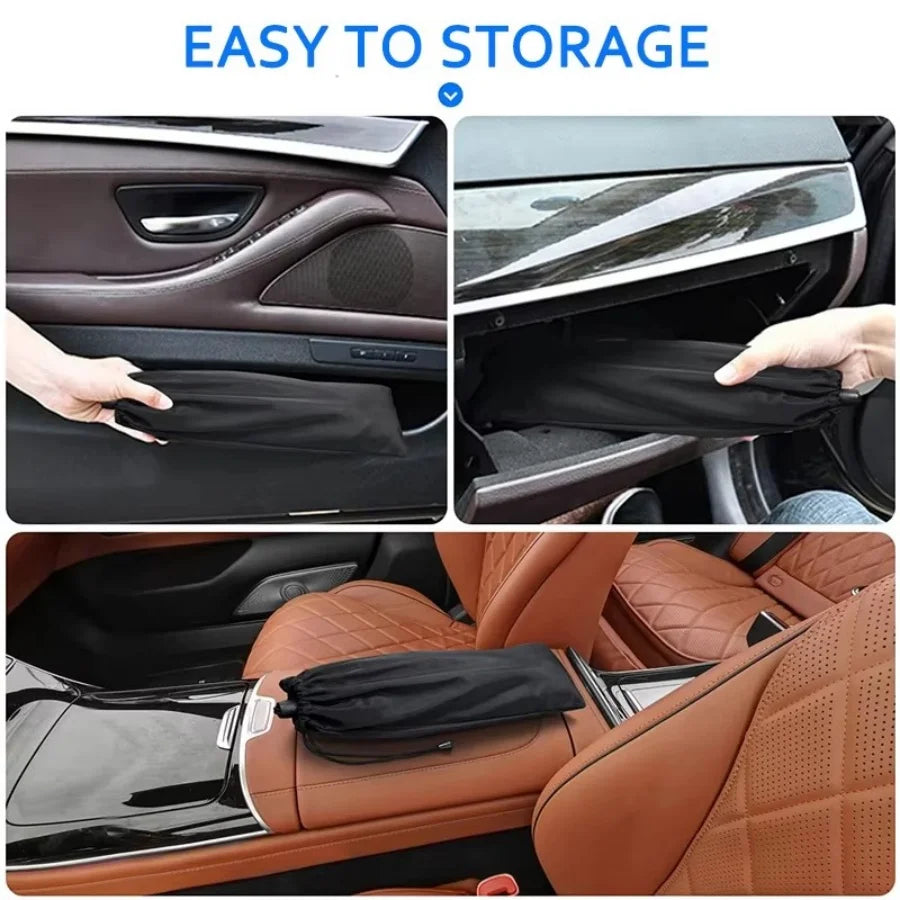 Windshield Sun Shade with 360° Pull Cord Anti-Scratch Handle - Upgraded Sunshade for Car Windshield with Double-Layer Fabric