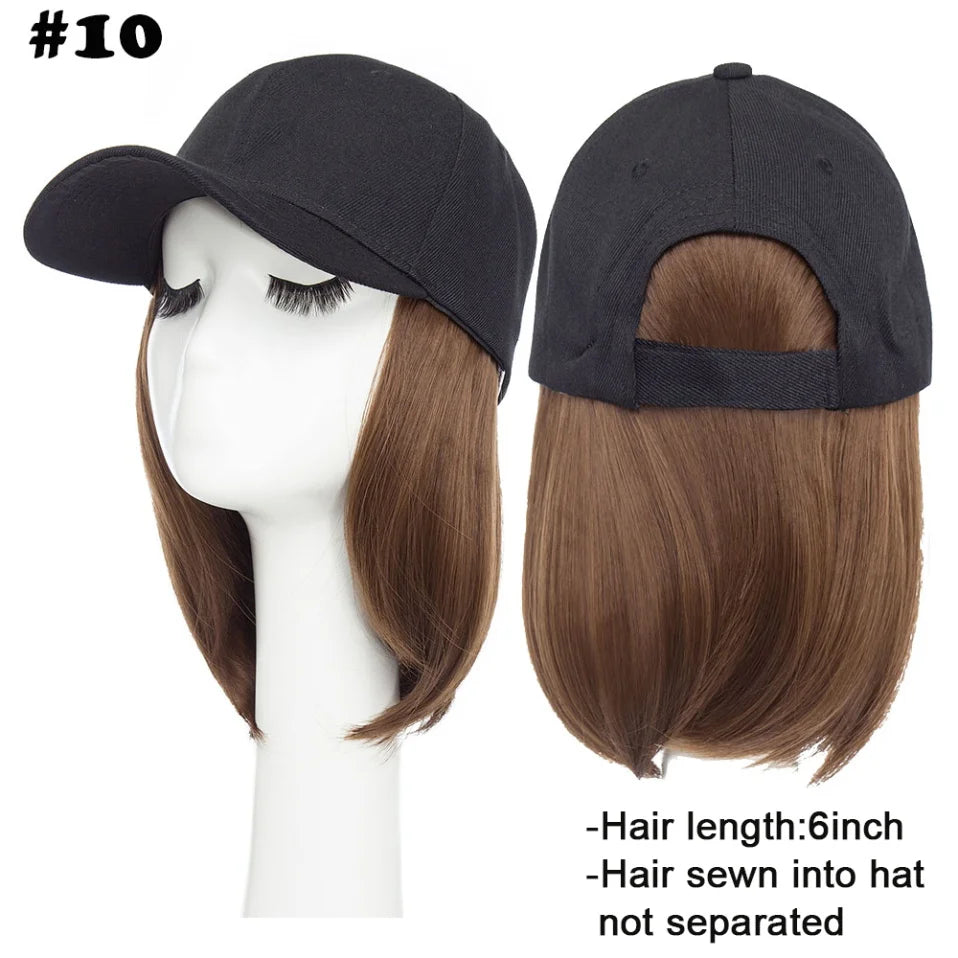 Baseball Cap with Hair Extensions for Women Synthetic 6'' Adjustable Short Straight Hairpiece Replacement Wigs in Hat for Girls