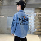 Chemise enfant en jean délavé – Manches longues et col rabattu
