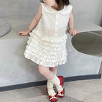 Children's Clothing 2025 Summer New Sweet White POLO Collar Vest