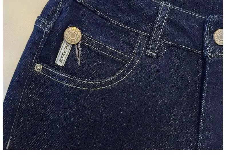 Jean femme wide leg délavé – Revers rayé streetwear