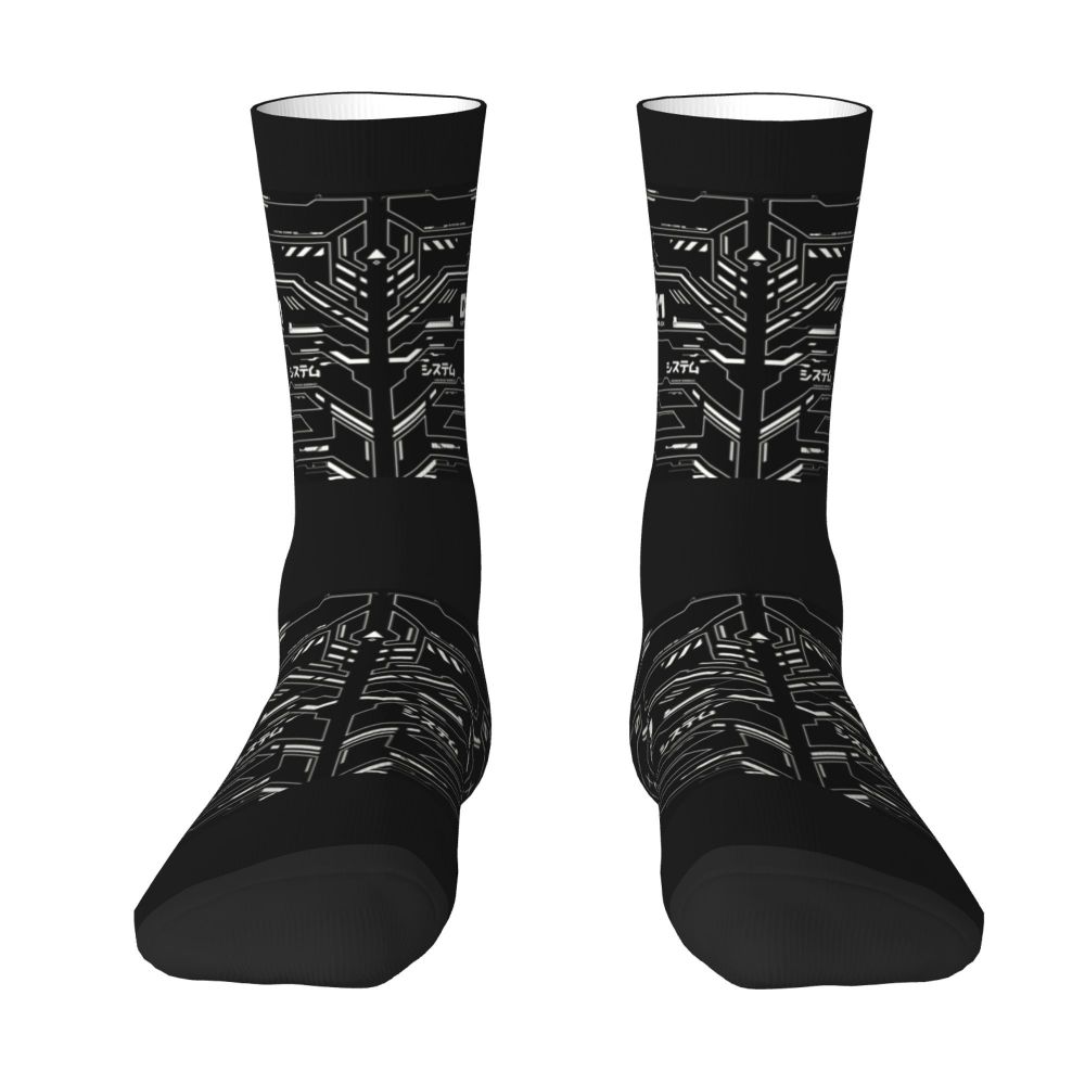 Techwear Men's Crew Socks Unisex Fun Japanese Future Tech Street Wear Style Spring Summer Autumn Winter Dress Socks