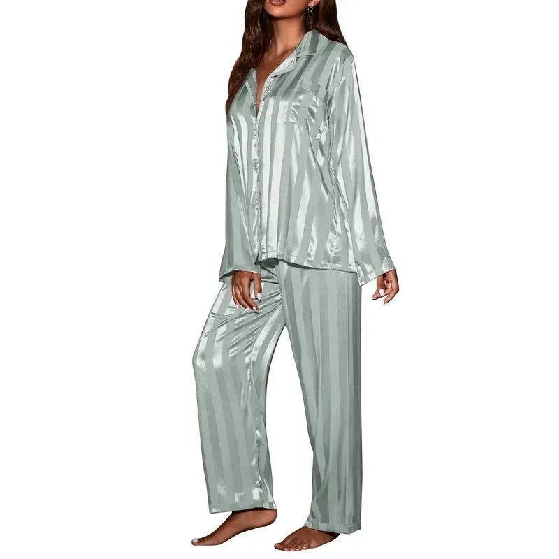Sleepwear Summer Wear New Women's Youth Stripe Ice Silk Thin Short Sleeved Trousers Sets Pajamas Home Clothing Set Femme