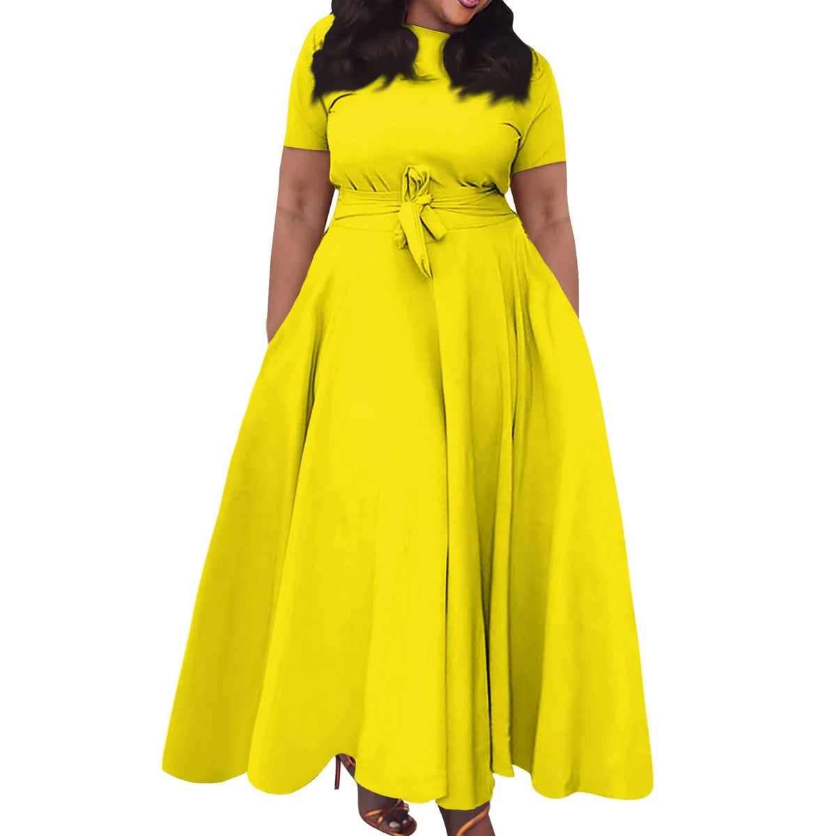 dress for women Casual Fashion Large Size sexy long dresses Solid Color Round Neck dress Short Sleeve Pocket Straps Swing elbise
