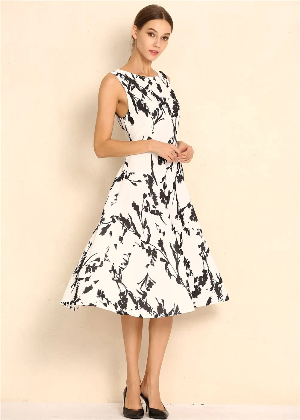 Summer Women Dress Clothing Floral Print Robe Retro Swing Casual Vintage Rockabilly
