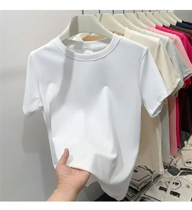Summer Plus Size T Shirts for Women High Quality Solid Casual Female Korean Streetwear Tees Unisex Basic Solid Young Cool Tops