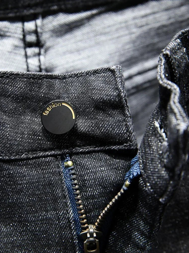 Jean imprimé homme 90s – Coupe ample streetwear noir ou bleu