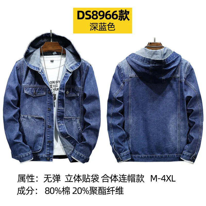 Veste Jean Homme À Capuche – Casual Manches Longues Printemps Été 2025