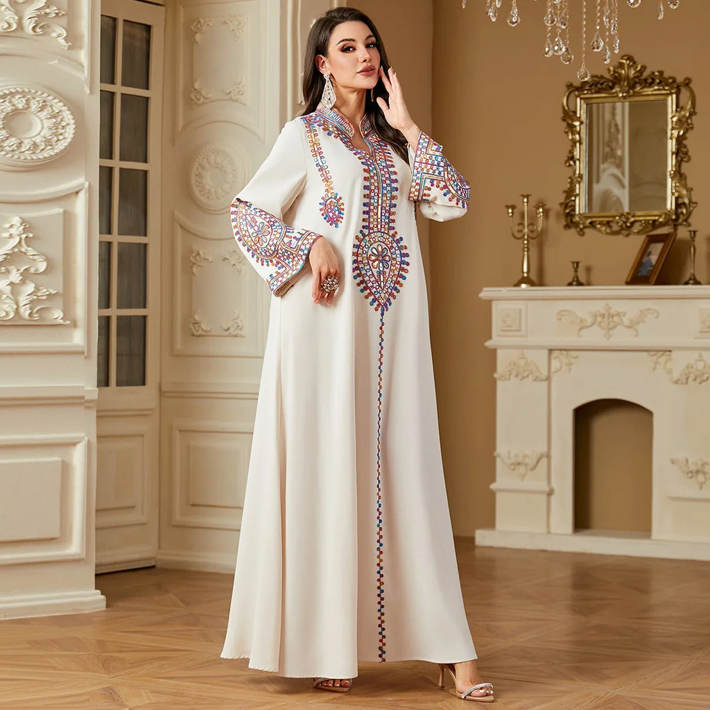 2025 Ramadan Muslim Women Embroidery Long Dress Islam Gulf Jalabiya Morocco Kaftan Turkey Robe Dubai Abaya Eid Djellaba Vestidos