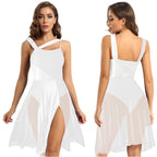 Women Ballet Dance Dress Adult Modern Contemporary Lyrical Dance Costumes Sleeveless Color Block Gymnastics Leotard Dancewear