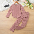 Baby Girl Clothes Set 3-8Y Knitted Long Sleeve Tops + Pants Kids Ribbed Jumpsuit Autumn Winter Warm Outfit Children Clothing