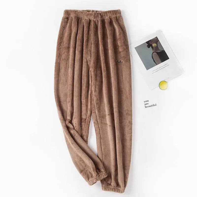 Winter Plush Pajama Pants for Women Soft Fleece Lined Thermal Lounge Wear Warm Elastic Waist Sleep Pants Cozy Home Clothing