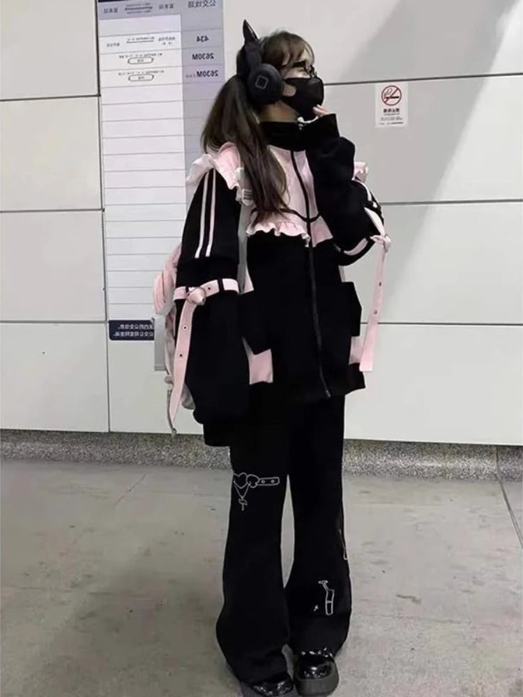 Sweat Oreilles de Chat Femme – Kawaii Harajuku Y2K Capuche Zipé Oversize