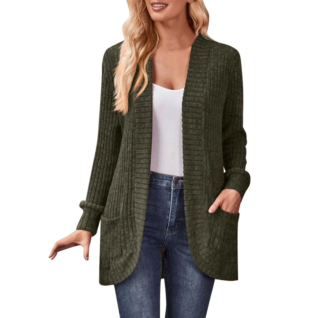 Cardigan Femme Ajouré Avec Poches – Ouvert Manches Longues Casual Automne