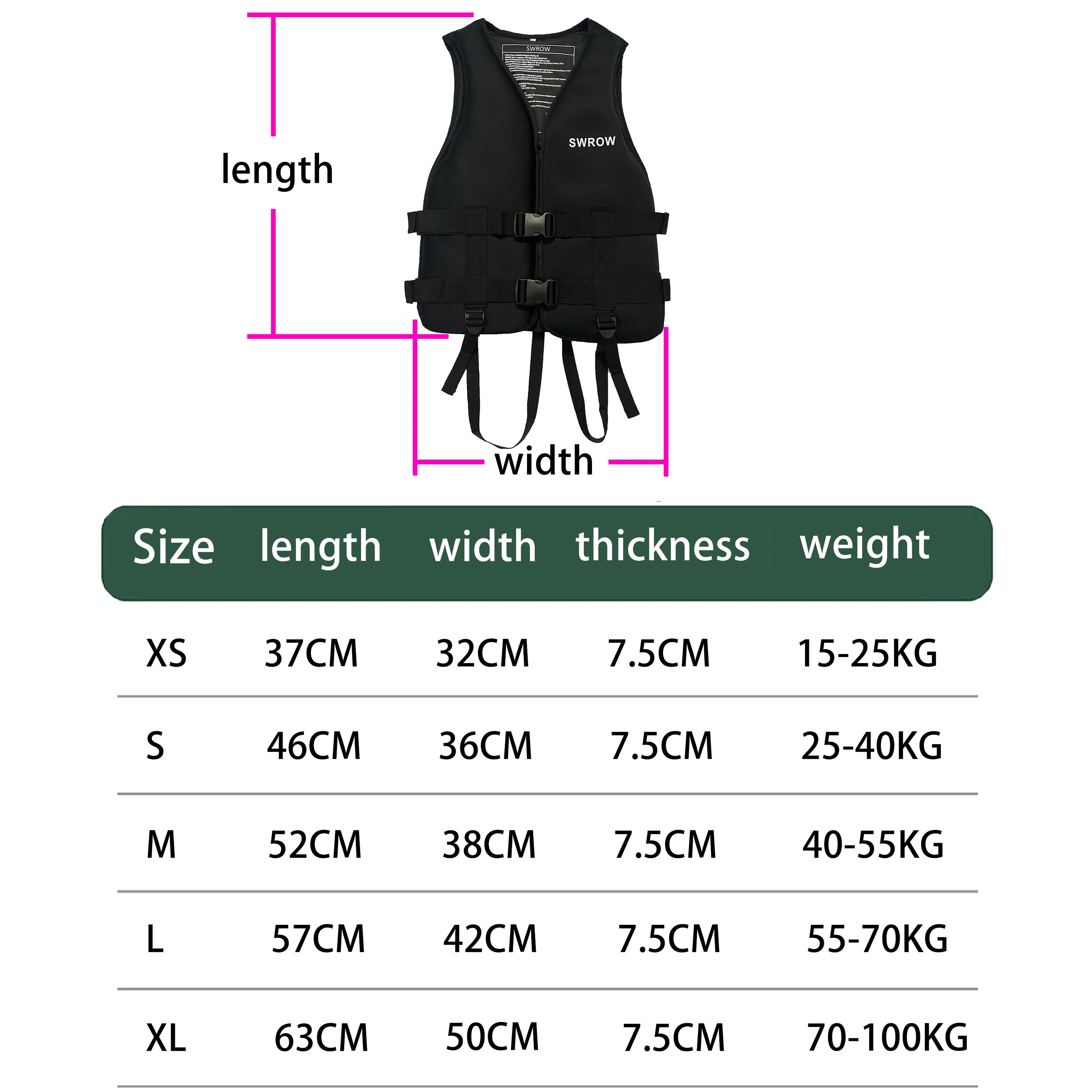 Gilet de Sauvetage Néoprène – Sport Nautique Bateau Kayak Adulte Enfant XS-2XL