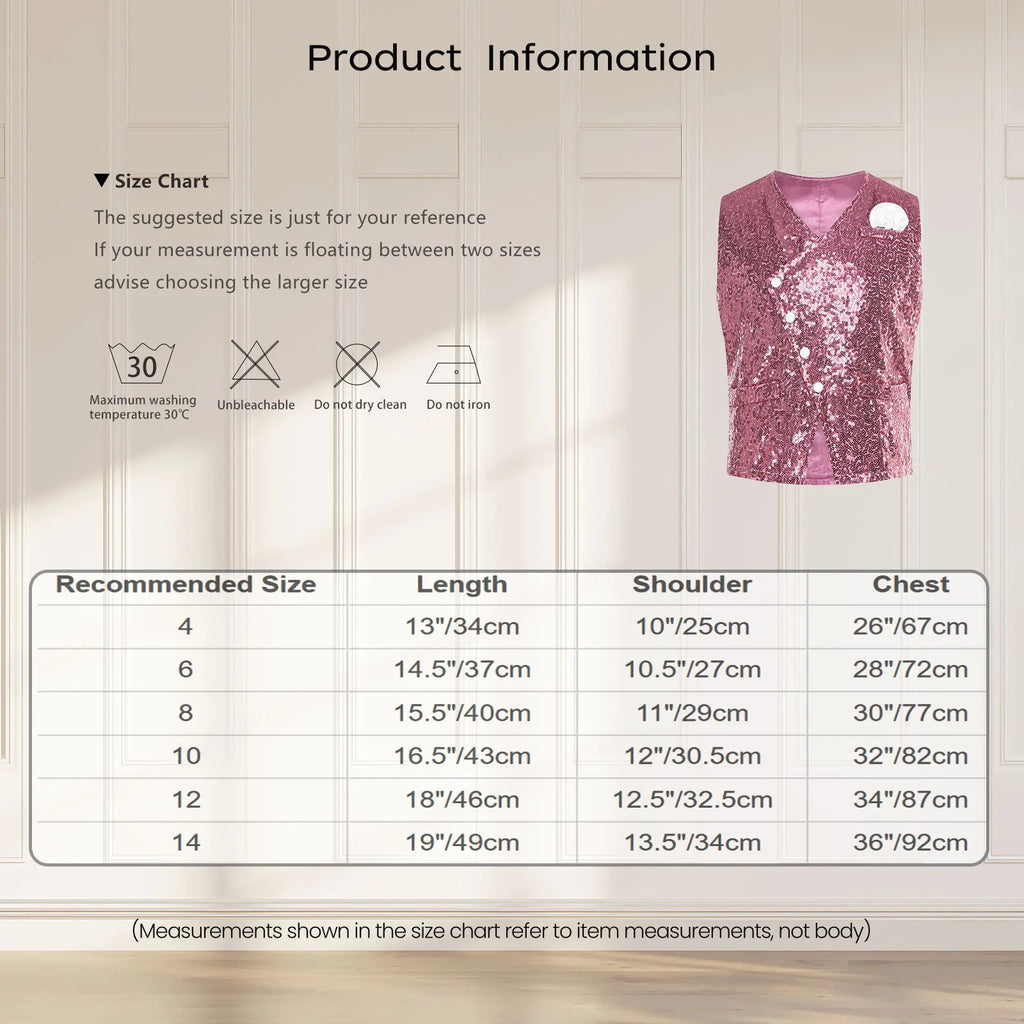 Kids Boys Glittery Sequin Waistcoat Fashion Childs Button-down Vest Tank Top for Birthday Party Prom Dance Wedding Costume Vests