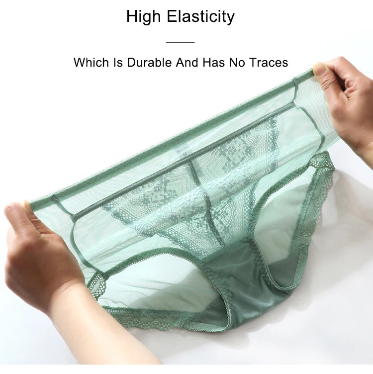 Women Transparent Lace Panties Large Sizes with High Waist Summer Sexy Mesh Hollow Out Briefs Women's Underwear Plus Size
