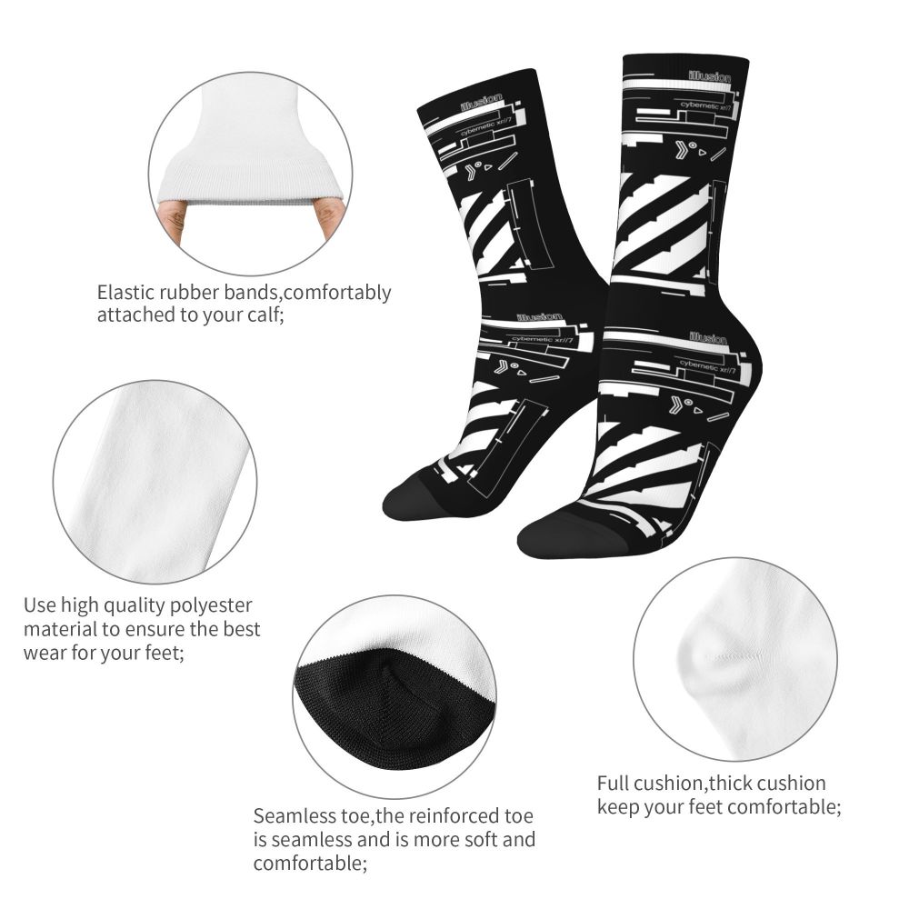 Techwear Men's Crew Socks Unisex Fun Japanese Future Tech Street Wear Style Spring Summer Autumn Winter Dress Socks