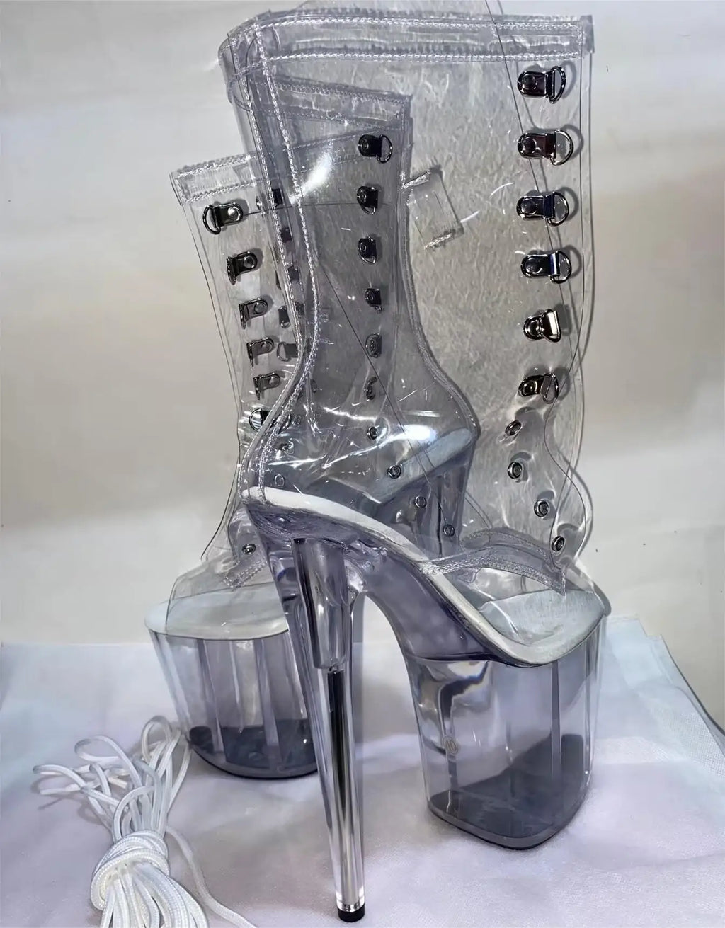 Bottines Pole Dance Transparentes Talon 17-20cm – Plateforme Laçage Scène