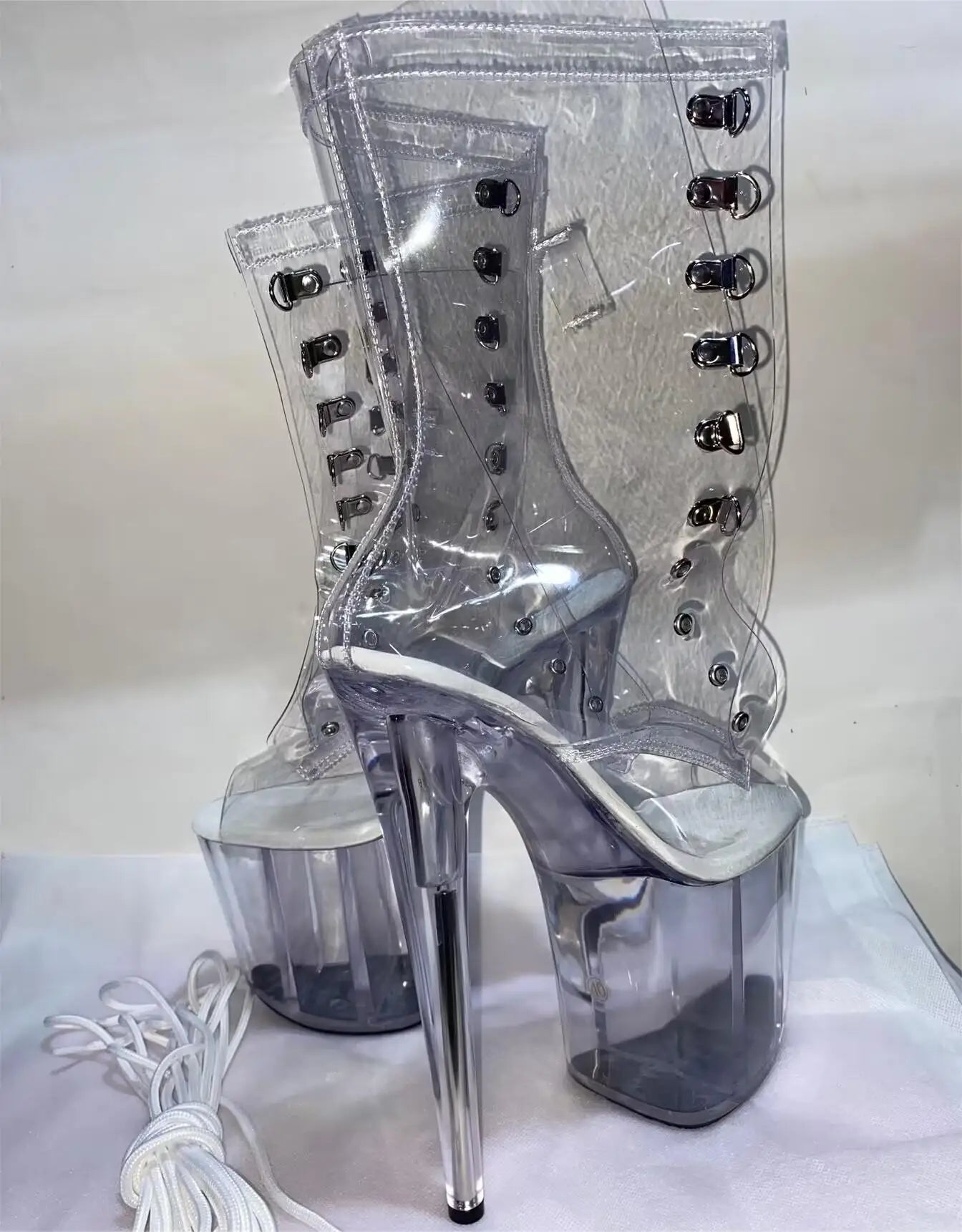 Bottines Pole Dance Transparentes Talon 17-20cm – Plateforme Laçage Scène