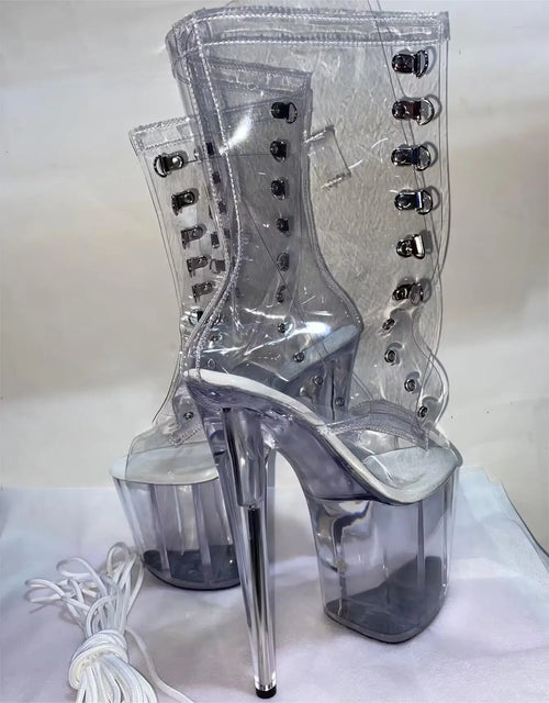 Bottines Pole Dance Transparentes Talon 17-20cm – Plateforme Laçage Scène