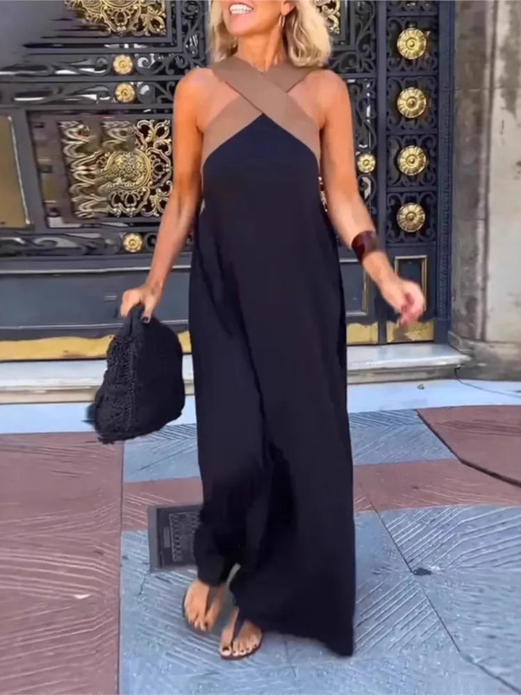 Summer Fashion Dresses For Women Sleeveless Solid Color Square-neck Casual Simple Elegant Suspender Loose Long Dresses 2025 New