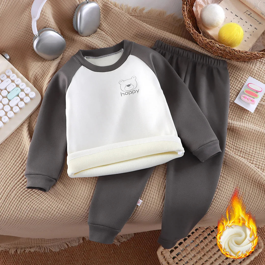 Autumn and winter Girl clothes plus velvet thickened children's underwear long sleeves long pajamas set baby boy Sets for childr