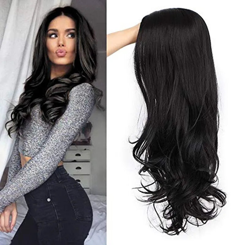 24 Inch Black Wavy Wig For Women Synthetic Long Curly Hair Heat-Resistant Wig For Daily Party Use 2026 Trending Peluca Fiestas