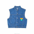 New Fashion Kids Girl Denim Vest Wasitcoat with Smile Face Outerwear Vintage Blue Children Casual Sleeveless Denim Jacket Outfit