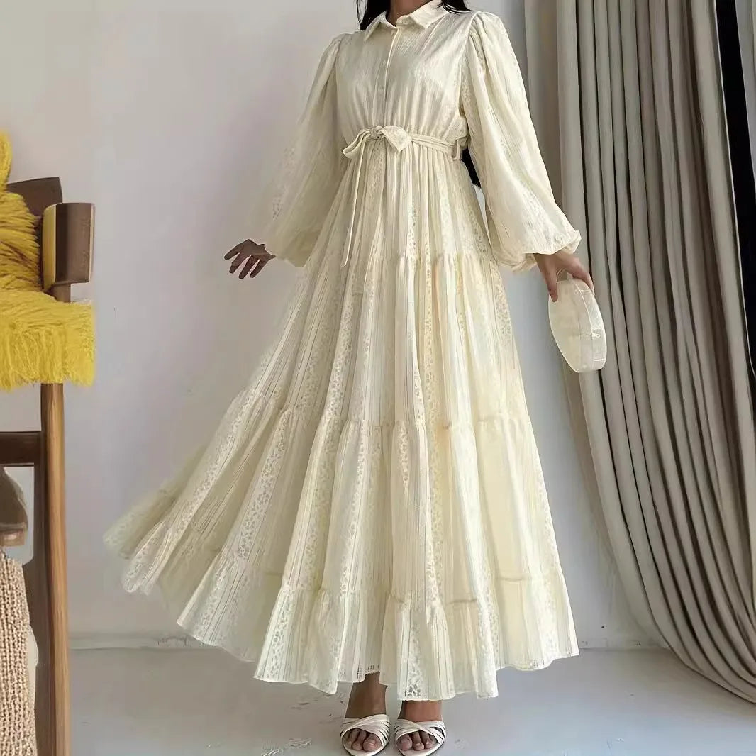 2026 New Women's Fashion Arab Long Robe Lady Party Dresses Spring Autumn Sashes Eid Ramadan Morocco Dubai Kaftan Islam Vestidos