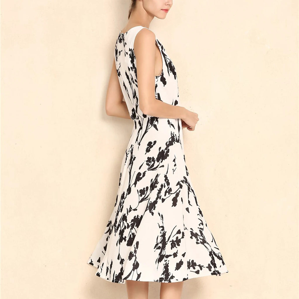 Summer Women Dress Clothing Floral Print Robe Retro Swing Casual Vintage Rockabilly