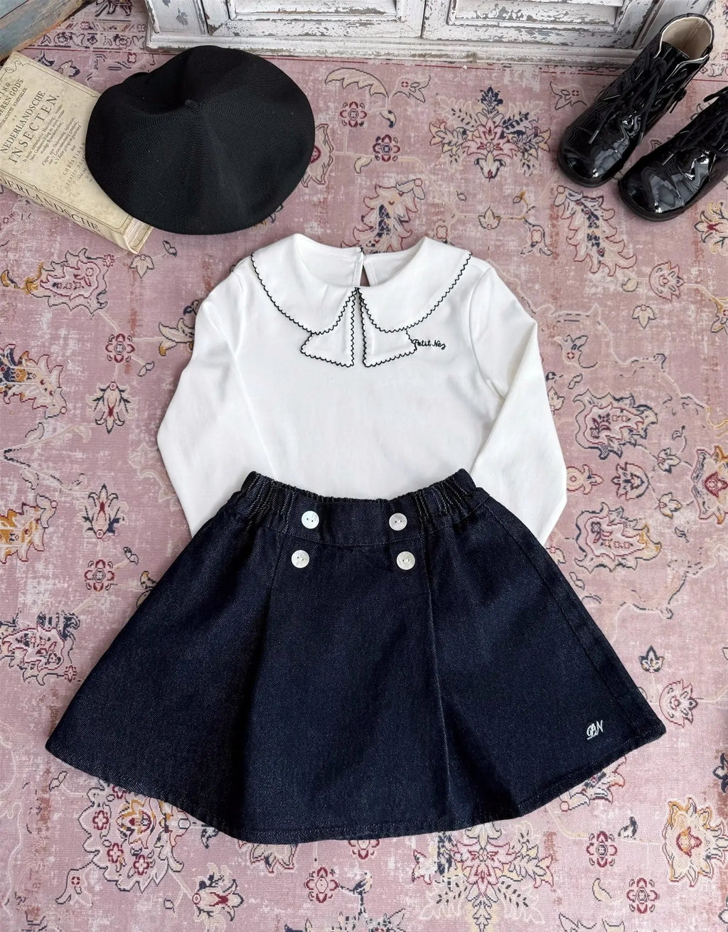 Teen Girl Clothes Children  Waist Shell Button Denim Skirt and Top Kids Versatile Casual Outfits Costumes Vintage Girls Elastic