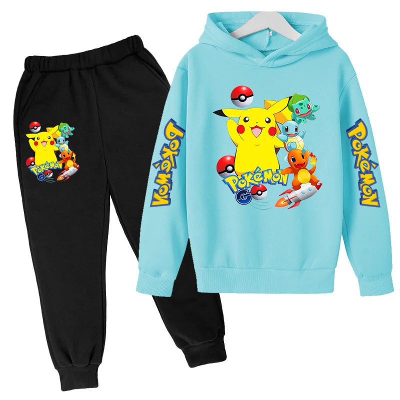 New Children's Sports Outfit Set-Hooded Jacket+long Pants with Cartoon Patterns Casual Loose Fit Suitable Boys Girls Aged3to13