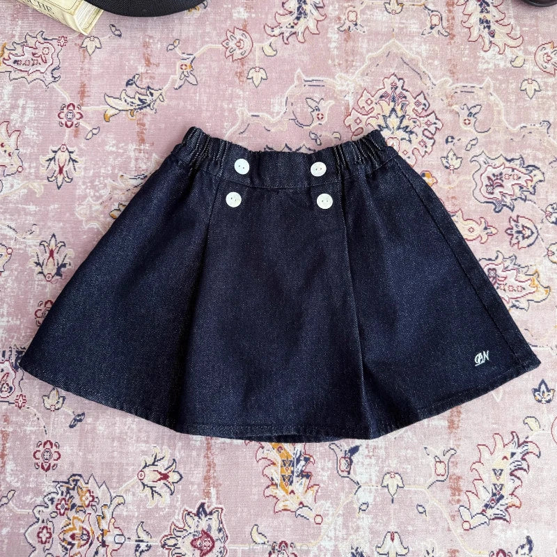 Teen Girl Clothes Children  Waist Shell Button Denim Skirt and Top Kids Versatile Casual Outfits Costumes Vintage Girls Elastic
