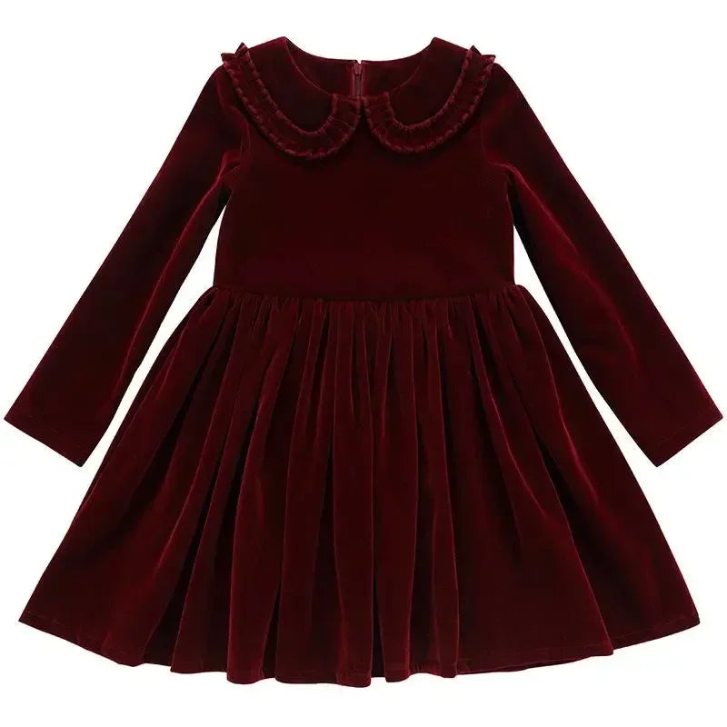 New Year Vintage Velvet Dress for Girls Clothes Infants Red Dresses Children Outfits Costumes Princess Birthday Partywear