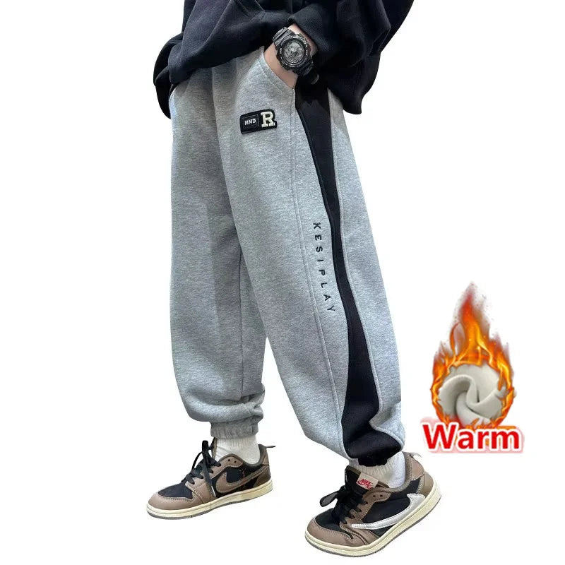 Velvet Pants Kids Children Sports Pants Winter Boys Long Cotton School Thick Casual Warm Grey Trousers 5 7 9 11 13 14 Years Old
