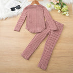 Baby Girl Clothes Set 3-8Y Knitted Long Sleeve Tops + Pants Kids Ribbed Jumpsuit Autumn Winter Warm Outfit Children Clothing