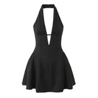 YENKYE French Style Retro Polka Dot Deep V Halter Dress Women Sexy