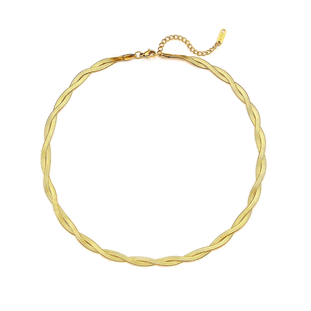 Gold Plated Waterproof Braided New Herringbone Chain Necklace Bracelets Set Wholesale Stainless Steel Jewelry For Women