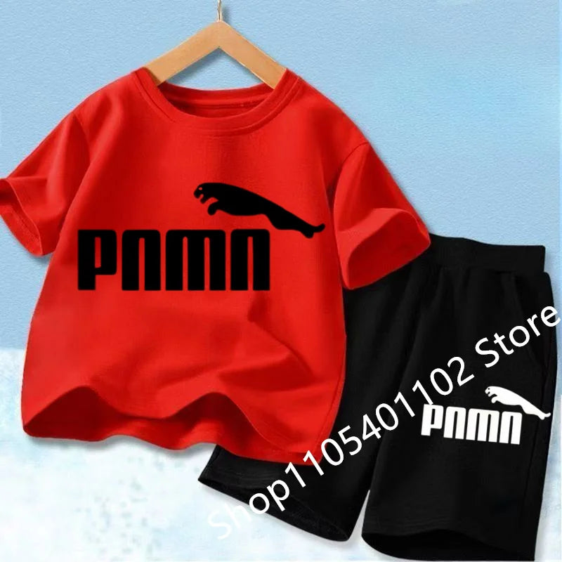 Children Clothes letters Print T-shirt 3-12Yrs Boys Girls Short-sleeved Top+Shorts Casual Fashion Sports Set Clothing